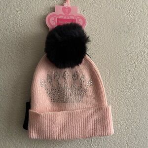 🆕Juicy Couture 2 PC Knit Beanie Pink & Black with 1 Black Pom OS🆕